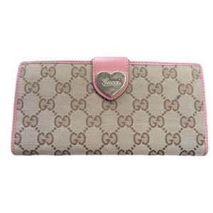 Gucci Authentic Bifold Long Wallet Heart Motif GG Pattern 19x10cm Women No Box